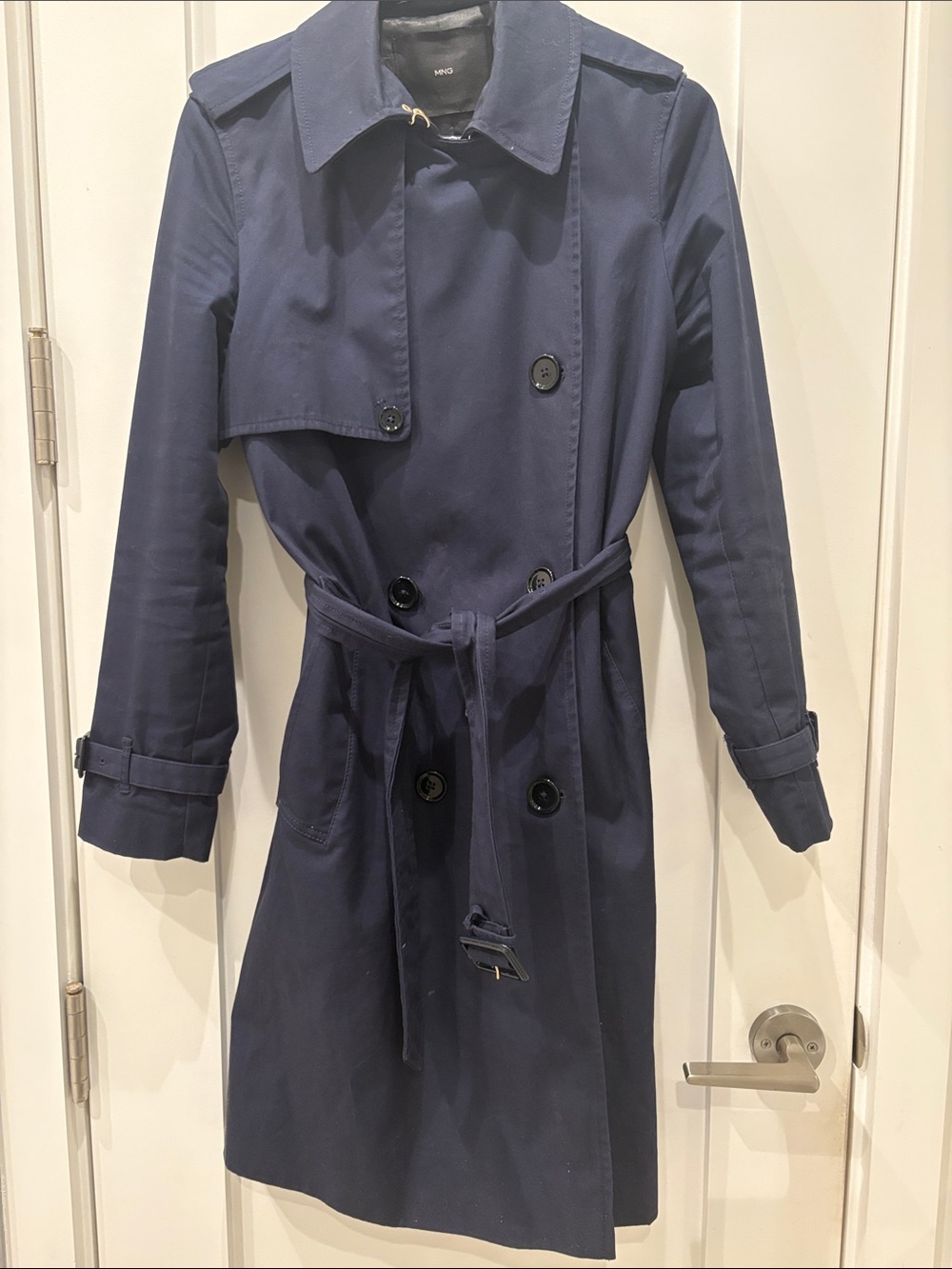 Woman’s Navy Trench Coat - Classic Double-Breasted Style - Picture 3 of 9